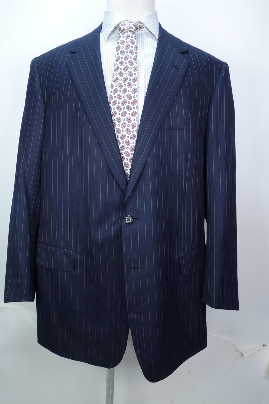 Vintage Oxxford Clothes Suit Jacket Mens 46R Blue Pinstripe Merino Wool USA